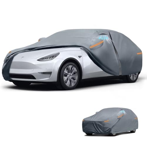 Waterproof Tesla Model Y/Model Y Juniper(2020-2026) Car Cover with Breathable Vents, [2026 Upgrade] Premium Covers with Cotton Liner and Zipper Door, Sun Rain Snow Dust Uv Protection.(Gift with Towel)