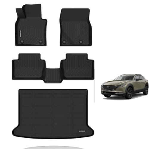 KELCSEECS® Floor Mats & Cargo Liner Custom for 2026 2025 2024 2023 2022 2021 2020 Mazda CX-30 Only FWD All Weather Protection Waterproof TPE Floor Liners Front & Rear Row Full Set Accessories Black