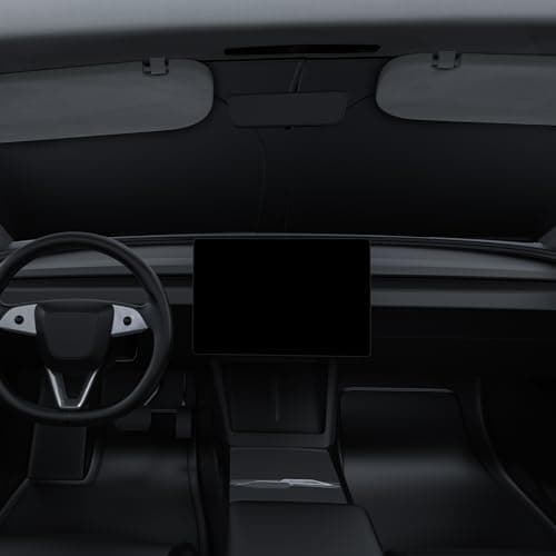 BASENOR 2017-2026 Tesla Model Y Model 3 Windshield Sunshade, (Proprietary Design) Folding Front Window Sun Shade Full Cover, Heat UV Protection Visor Accessories