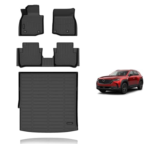 KELCSEECS® Floor Mats & Cargo Liner for 2025 2026 Mazda CX-50 Hybrid(Only for Hybrid),All Weather Protection TPE Floor Liners Front& Rear Row Full Set CX50 Hybrid Accessories Black