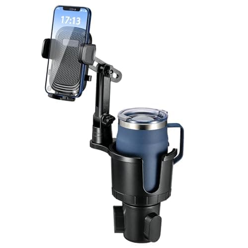 This Hill 2-in-1 Car Cup Phone Holder Expander with Adjustable Base, 360 Rotation, Compatible with iPhone, Samsung & All Smartphones up to 7" (Black)