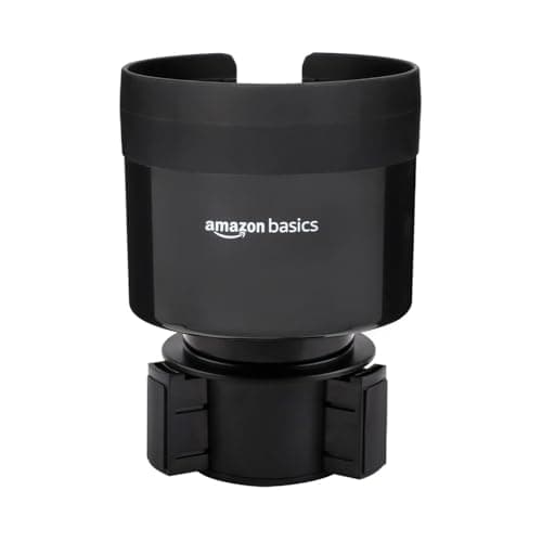 Amazon Basics Car Cup Holder Expander with Adjustable Base, Securely Holds Large Bottles 3.4 to 3.8 in Diameter, Compatible with Yeti, Hydro Flask, Easy Installation, Black