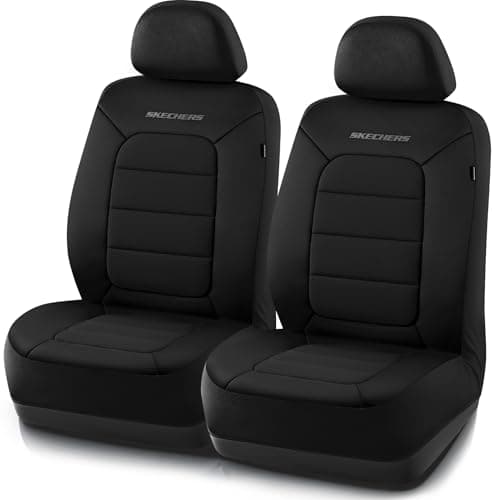 Skechers Memory Foam Car Seat Covers,Thick Cool Touch Fabric Seat Covers Front Seat Covers Airbag Compatible,Automotive Comfort Protection for Most Cars,Vans,Trucks,SUV,Black