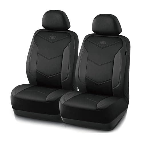 Skechers Memory Foam Seat Covers,Leather Car Seat Covers, Ultimate Comfort & Support Front Seat Covers Airbag Compatible, Automotive Universal Fit Most for SUVs, Vans, Sedans, Cars, Trucks,Black