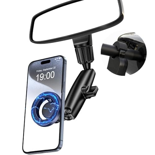 JDHDL Magnetic Phone Holder for Car, Rear View Mirror Phone Holder, 360° Rotating Car Phone Mount, Compatible with iPhone 17/16/15/14/13/12 Series and All Phones with Magsafe Case or Metal Ring