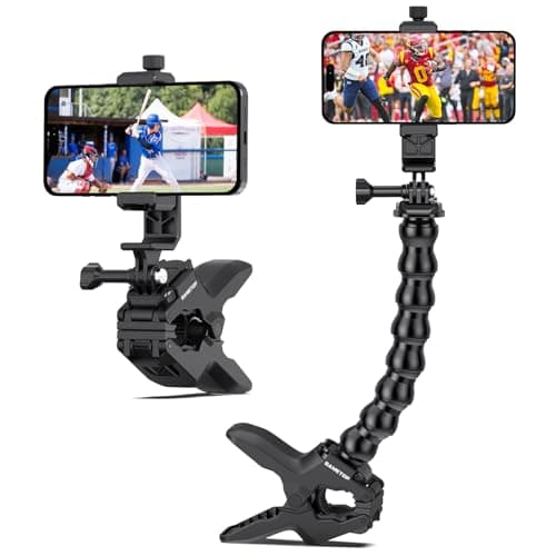 Sametop Gooseneck Phone Holder Clamp Clip Mount Cell Phone Stand for Desk Pole Table Compatible with iPhone 16 15 14 Pro Max Plus 13 12 11 SE XS XR X 8 7 6 Samsung GoPro and Other 4-7'' Devices