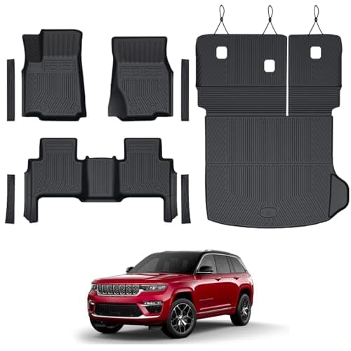 GALVAGNITE Floor Mats Set for 2022-2025 2026 Jeep Grand Cherokee Accessories, Full Coverage All Weather Floor Mats Cargo Mat with Backrest Protectors & Door Sill Guards (Include 4xe Not for L or WK)