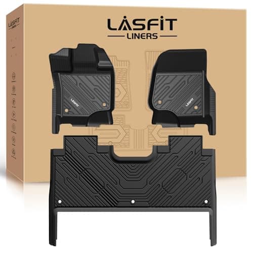 LASFIT Floor Mats for Ford F-150 2021-2026 | F150 Lightning 2022-2025 SuperCrew (Rear w/Fold Flat Storage) Carpet Floor All Weather Car Liners TPE Truck Mats - 1st and 2nd Row, 3pcs Black
