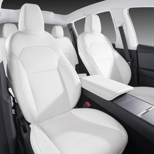 Wekar Car Seat Covers for New 2025-2026 Tesla Model Y Juniper Nappa Leather Car Interior Seat Airbag Compatible Cushion Cover Full Set Custom Fit, Nappa White
