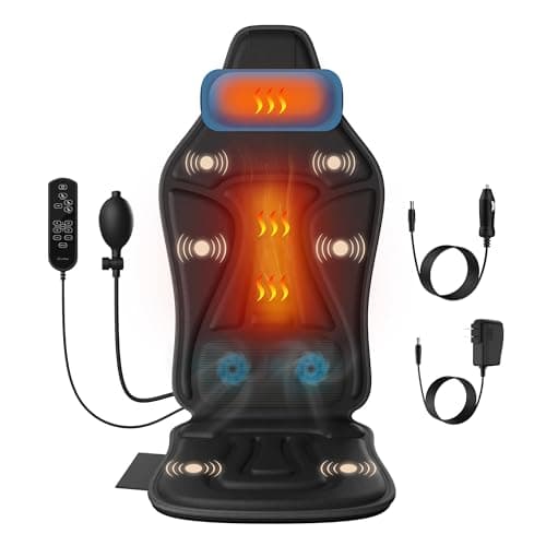 comrelax Vibration Back Massager with Heat for Chair, Massage Chair Pad with Waist Cooling & Neck Support, Seat Massager for Seniors, Office Workers, Fatigue & Pain Relief in Office, Home, Ideal Gift