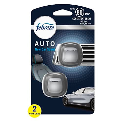 Febreze AUTO Air Freshener, Odor-Fighting Automotive Vent Clip, Scented Car Accessories, Long Lasting for Strong Odors, New Car Scent, 2 Count