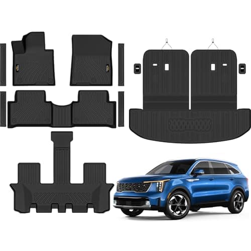 Floor Mats Custom Fit for Kia Sorento 2021-2025 2026 6&7 Seats (Not for Hybrid) Trunk Mat with Backrest Mat All Weather TPE Rubber Cargo Liner Back Seat Protector Full Set for Sorento Accessories