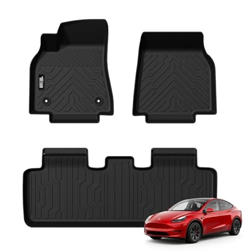 TUFFIOM Car Floor Mats Fit Tesla Model Y 5-Seater 2020-2025, Full Set 1st & 2nd Row Car Floor Liner, All Weather TPE Interior Protector Car Accessories