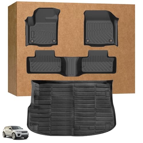 Floor Mats for Land Rover Evoque 2011-2019, NOT for Convertible or 3 Door/Coupe, TPE Non-Slip Waterproof Front & 2nd Row & Cargo Liner Floor Liners Set, Custom Fit Rover Evoque Floor Mats Accessories