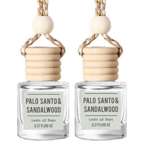 Palo Santo & Sandalwood (Santal) Hanging Car Air Freshener – Long Lasting Essential Oil Diffuser for Car, Closet, Bathroom – 2-Pack Natural Scent Deodorizer for men and women