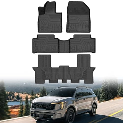 Mixsuper Sorento Floor Mats-Floor Liner for Kia Sorento 6/7 Seate 2021-2026 (No Hybrid & PHEV) All Weather TPE Floor Mat for Sorento Accessories 3 Row Set Black