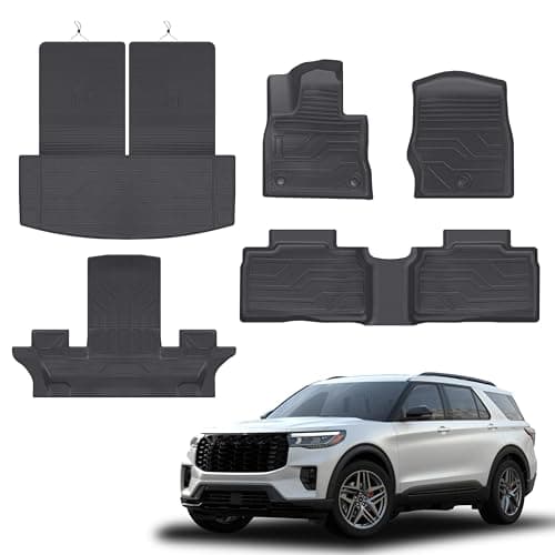 PARTZER Floor Mats for Ford Explorer 2020-2025 2026 6-Seat (2nd Row Captain Seats), Custom Fit TPE All Weather Floor Liners, 1st & 2nd Row & Cargo Mat with Backrest Mat Explorer Accessories