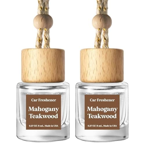 C Classy Car Air Freshener Hanging 2 Pack, Mahogany Teakwood Essential Oil Diffuser for Cars, Cute Glass Bottle Car Accessories for Women & Men Gift, Long-Lasting Fragrance, Made in USA