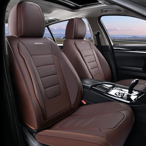 Coverado Car Seat Covers Front, Seat Covers for Cars, Waterproof 2-Pack Car Seat Cushions, Leather Carseat Seat Protectors, Universal Seat Covers Fit for Most Sedans SUV Pick-up Trucks(Brown)