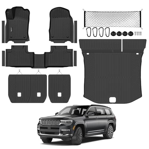 Tongama-Floor Mats for 2016-2021 Jeep Grand Cherokee & 2022 WK(Not for L), All Weather TPE Trunk Mat and Backrest Mats and Cargo Net and Door Sill Guards for Jeep Grand Cherokee Accessories