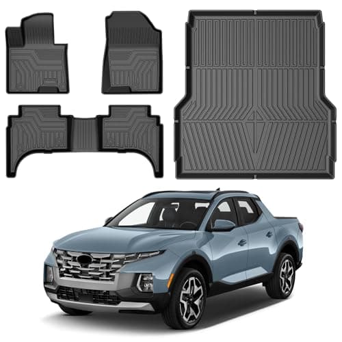 Powerty Floor Mats & Truck Bed Mat for 2022-2024 2025 2026 Hyundai Santa Cruz Accessories Floor Mats 2 Row Liner Set All Weather TPE 3D Floor Liners&Truck Bed Liner