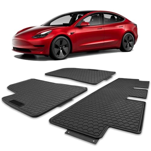 Spurtar for Tesla Model 3 Floor Mats 2017-2025, Car Floor Mats All Weather Automotive with 3D Extended Edge, 3 Pack Honeycomb Design Front & Rear Rubber All-Weather Protector, Black