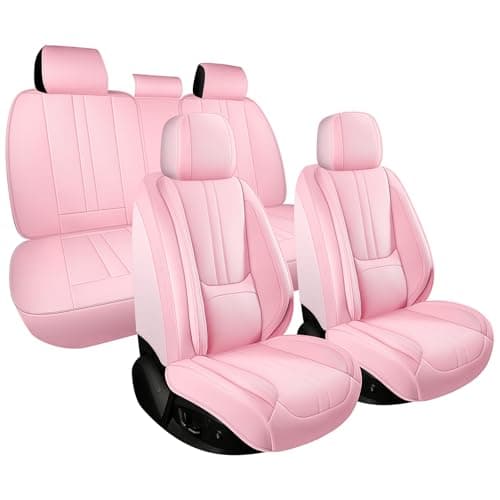 FaiFani Car Seat Covers Full Set Custom Fit for Ford Bronco 4-Door/Bronco Sport 2021-2026, Luxury Faux Leather Seat Covers, Automotive Seat Covers 5 Seats, Breathable Seat Protectors(Pink,Full Set)