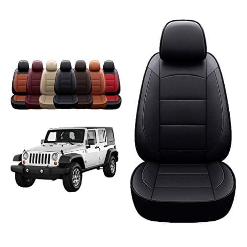 Huidasource Wrangler JK Seat Covers 4 Door, Waterproof Leather Seat Covers Full Set, Seat Cushion Protector Fit for Jeep Wrangler JK 4-Door Sahara Sport Rubicon 2007-2017(Full Set/Black&White)