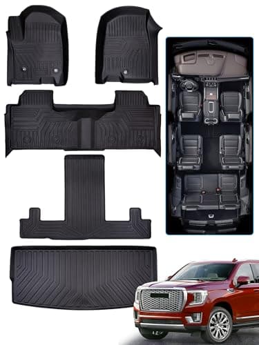 BAMACAR for GMC Yukon for Chevrolet Chevy Tahoe 2021-2025 2026 Floor Mats & Cargo Liner(7 Seats), for Yukon Denali(Not XL)/for Tahoe Accessories(Only 2 Row Bucket Seats) All Weather Car Rubber Carpet