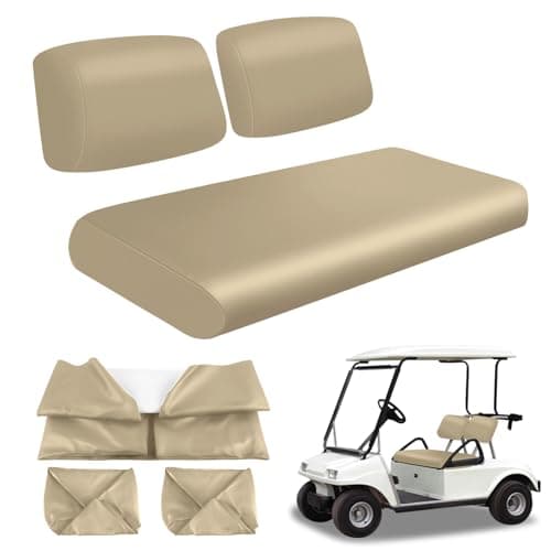 ZWPARTS Golf Cart Front Seat Covers Beige Micro Fiber Leather Seat Covers Replacement for Club Car DS 1982-2000, Staple On