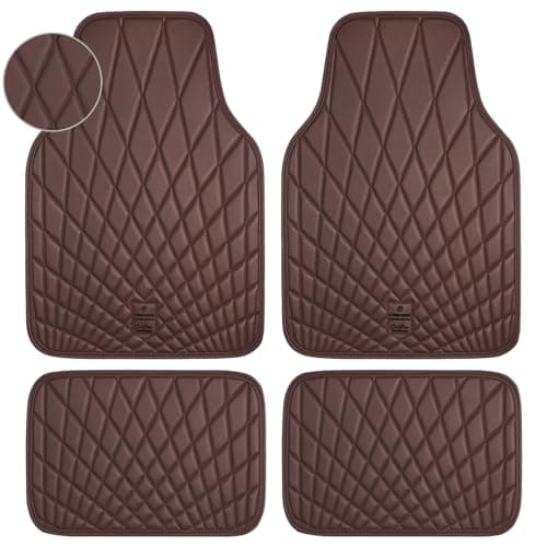 CAR PASS Luxury Faux Leather Floor Mats for Cars, Waterproof All Weather Car Mats Full Set, Anti-Slip Deluxe Automotive Floor Mats Universal Fit for Most SUV Vans Sedans Trucks, 4 Piece Brown
