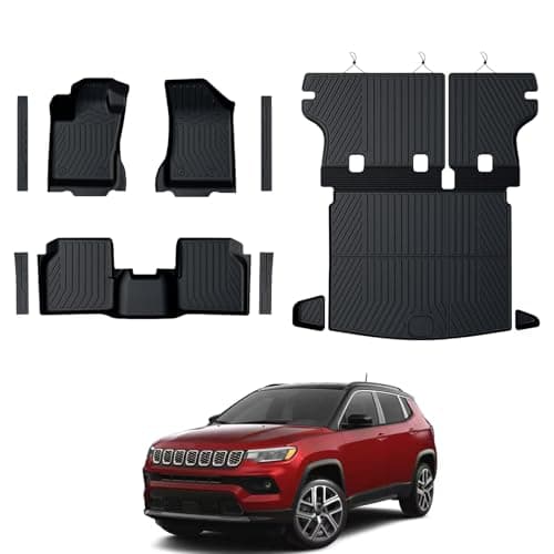 GALVAGNITE Floor Mats for Jeep Compass 2017-2026, All Weather Floor Mats Cargo Liner with Backrest Protectors and Door Sill Guards Accessories, Full Coverage Set (Fit New Body Style 2nd Generation)