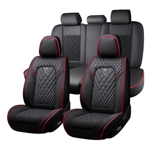 JXTH Car Seat Covers Full Set for Nissan Rogue 2008-2026, Waterproof Nappa Leather Car Seat Cover with Memory Foam, Full Coverage&360° Protection Car Seat Covers Sets (5 Seat,Black&Red)