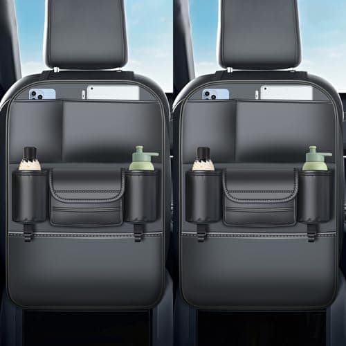 DGXWLLW Backseat Car Organizer Leather Back of Seat Car Organizers for Drivers with Large Capacity 6 Storage Pockets Waterproof Kick Mats Seat Back Protector, 2 Pack