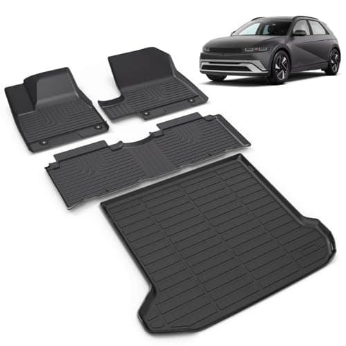 VOUKIY All Weather Car Floor Mats & Cargo Liner Set Fit for Hyundai Ioniq 5 Fixed Console 2025 2026 (Non-Sliding Console) Floor Liners Trunk Liner Ioniq 5 Cargo Mat Accessories Black