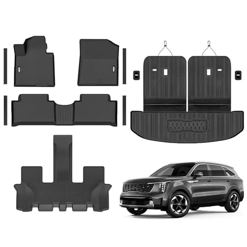 Floor Mats for 2021-2026 Kia Sorento 6&7 Seats (not for Hybrid) Trunk Mat with Backrest Mat All Weather TPE Rubber Cargo Liner Back Seat Cover 3rd Row for 2026 Kia Sorento Accessories