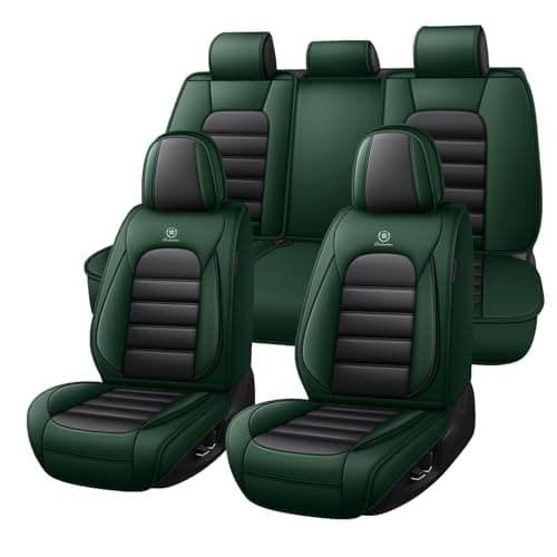 Megaseat Truck Seat Covers for Ford Bronco 2021-2026, Waterproof Nappa Leather Full Coverage Car Seat Cover, Muscle Sport Style Auto Interior Covers （Full Set Black&Green）