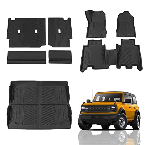 Maxzina Floor Mats Compatible with 2021 2022 2023 2024 2025 2026 Ford Bronco Trunk Mat Cargo Liner Kick Mat for Ford Bronco Accessories 4 Door(Trunk Mat+Floor Mats+Rear Backrest Mats)