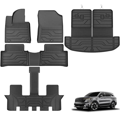 KARPAL Floor Mats for 2021-2026 Kia Sorento 6&7 Seats (Not Fit Hybrid & PHEV), TPE All Weather Custom Fit Floor Liners Car Mats Kia Sorento Accessories, 1st & 2nd & 3rd Row & Trunk Mat