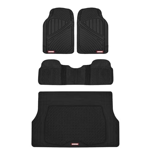 Motor Trend FlexTough Performance All Weather Rubber Car Mats with Cargo Liner - Full Set Front & Rear Floor Mats for Cars Truck SUV, Automotive Floor Mats (Black)