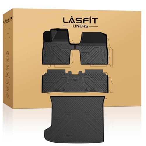LASFIT Floor Mats & Cargo Mat Fits for KIA EV6 2024 2023 2022(Not for Manual 1st Row), All Weather TPE Custom Fit Floor Liners for 1st and 2nd Row Car Mats & Trunk Liner for Kia EV6 Accessories, Black