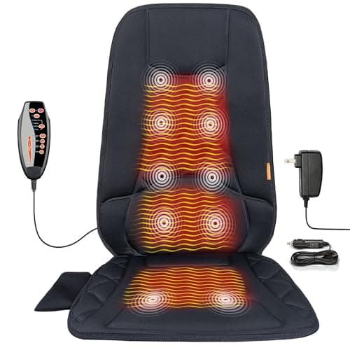 CARSHION 10 Vibration Motors, Massage Seat Cushion with Heat,Back Massager for Chair Back Massager Heated Seat Cover Massage Chair Pad for Pain Relief Home Office Use