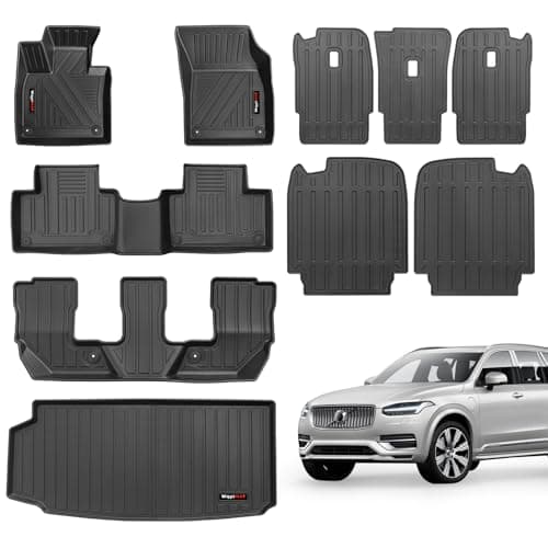 for 2016-2026 Volvo XC90 Floor Mats 3 Rows Trunk Cargo Liner and 2nd 3rd Rear Seat Backrest Mat Full Set (Only Fit Gas 7 Seat)