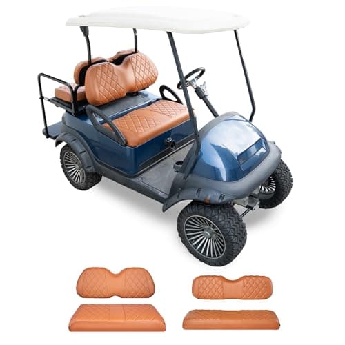 NOKINS 4PCS Golf Cart Seat Covers Kit, Front and Rear Seat Covers Fits Club Car Precedent Standard Seat Cushion, Club Car Vinyl Diamond Seat Covers Accessories, No Staples (All Brown)