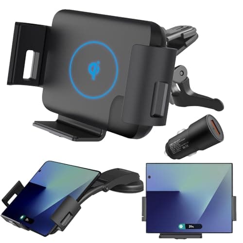 DearHot 15W Qi Wireless Car Charger Mount Holder Compatible for Samsung Galaxy Z Fold7 Fold6 Fold5 Fold4 Fold3 Fold2 Fold 4.3in-6.9in Phone Auto Clamp Fast Charger