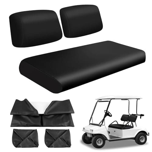 ZWPARTS Golf Cart Front Seat Covers Black Micro Fiber Leather Seat Covers Replacement for Club Car DS 1982-2000, Staple On