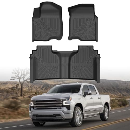 Floor Mats for 2019-2026 Chevy Silverado/GMC Sierra 1500, 2020-2026 2500 HD/3500 HD Crew Cab (Fit w/Under-Seat Storage), All Weather Floor Liners for Silverado Accessories, Heavy Duty TPE Car Mats