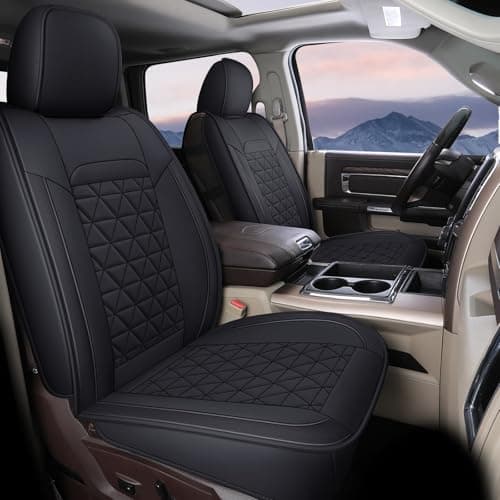 Coverado Car Seat Covers Compatible with Dodge Ram 2002-2026 1500 2500 3500 Pickup Limited Laramie Big Horn Waterproof Leather Seat Protectors Fit for Dodge Ram Crew Cab& Quad Cab(2PCS, Black)