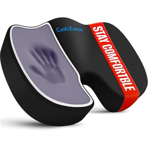 CushZone Seat Cushion - Memory Foam Office Chair Cushion for Sciatica, Tailbone & Back Pain Relief - Orthopedic Coccyx Pillow for Car, Airplane, Pregnancy & Long Sitting at Work, Black