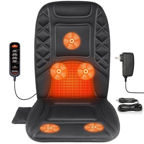 CARSHION Back Massager with Heat,Heated Seat Cover Cushion with 5 Vibrating Massage Nodes Chair Pad for Pain Relief Home Office Use